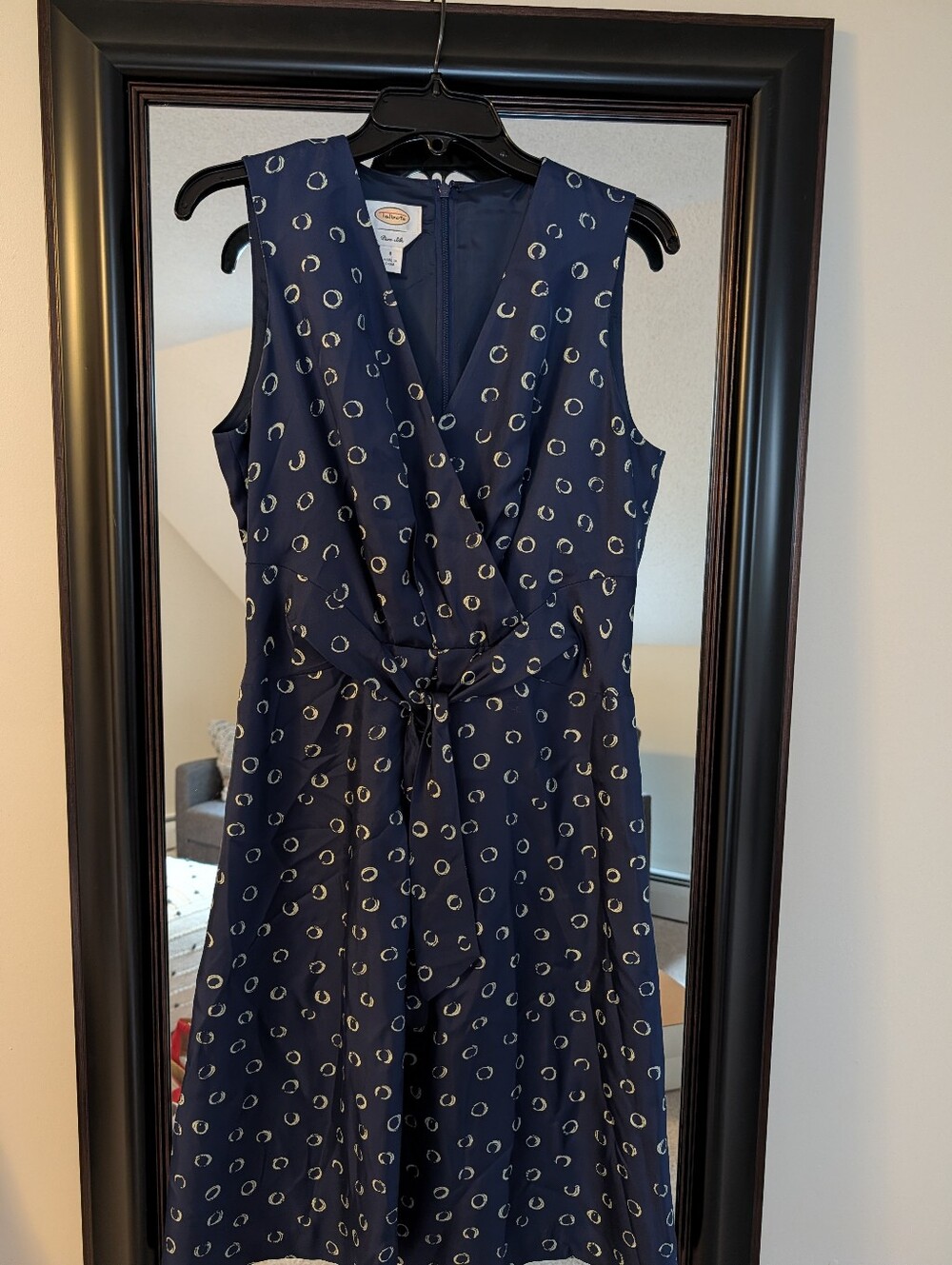 Talbots 100% Silk Sleeveless Navy Dress With Tie Front Design